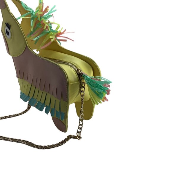 Piñata Donkey Handbag Shoulder Bag Pastel Rainbow Fringe 9"x8.5" Gold Chain - Picture 4 of 9